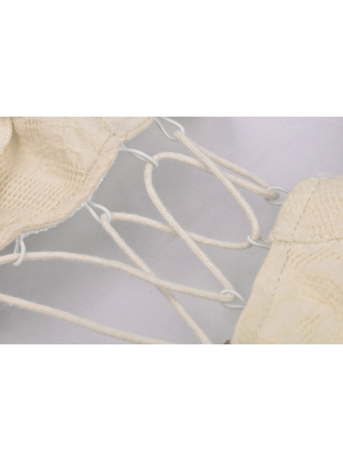High Collar Front Chest Hollow-Out Lace-Up Frill Metal Retro Button Long Sleeve Lace Cuff White Punk Blouse