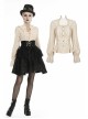 High Collar Front Chest Hollow-Out Lace-Up Frill Metal Retro Button Long Sleeve Lace Cuff White Punk Blouse