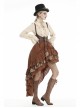 High Collar Front Chest Hollow-Out Lace-Up Frill Metal Retro Button Long Sleeve Lace Cuff White Punk Blouse