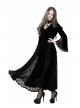 V-Neck Front Button Flare Sleeve Lace Cuff Black Gothic Velvet Long Dress