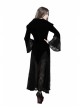 V-Neck Front Button Flare Sleeve Lace Cuff Black Gothic Velvet Long Dress