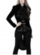 Stand-Up Collar Front Buckle Splice Lace Mesh Long Sleeve Black Gothic Gowns Blouse
