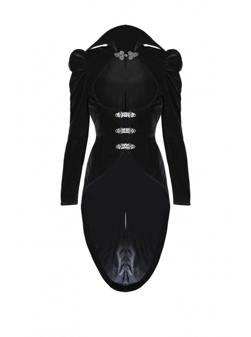 Stand-Up Collar Front Buckle Splice Lace Mesh Long Sleeve Black Gothic Gowns Blouse