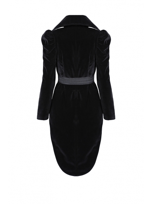Stand-Up Collar Front Buckle Splice Lace Mesh Long Sleeve Black Gothic Gowns Blouse