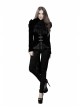 Stand-Up Collar Front Buckle Splice Lace Mesh Long Sleeve Black Gothic Gowns Blouse