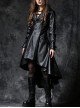 Front Button Long Sleeve Metal Eyelets Cap Dovetail Hem Black Gothic Leather Jacket