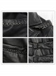 Front Button Long Sleeve Metal Eyelets Cap Dovetail Hem Black Gothic Leather Jacket