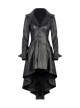 Front Button Long Sleeve Metal Eyelets Cap Dovetail Hem Black Gothic Leather Jacket