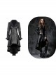 Front Button Long Sleeve Metal Eyelets Cap Dovetail Hem Black Gothic Leather Jacket