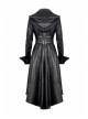 Front Button Long Sleeve Metal Eyelets Cap Dovetail Hem Black Gothic Leather Jacket