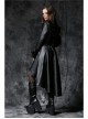 Front Button Long Sleeve Metal Eyelets Cap Dovetail Hem Black Gothic Leather Jacket