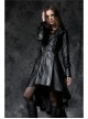 Front Button Long Sleeve Metal Eyelets Cap Dovetail Hem Black Gothic Leather Jacket