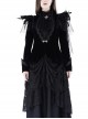 Woven Collar Swallow Shoulder Metal Buckle Long Sleeve Black Gothic Velvet Blouse