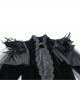 Woven Collar Swallow Shoulder Metal Buckle Long Sleeve Black Gothic Velvet Blouse