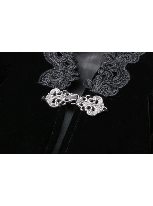 Woven Collar Swallow Shoulder Metal Buckle Long Sleeve Black Gothic Velvet Blouse