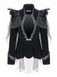 Woven Collar Swallow Shoulder Metal Buckle Long Sleeve Black Gothic Velvet Blouse