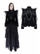 Woven Collar Swallow Shoulder Metal Buckle Long Sleeve Black Gothic Velvet Blouse