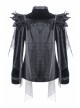 Woven Collar Swallow Shoulder Metal Buckle Long Sleeve Black Gothic Velvet Blouse