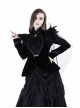 Woven Collar Swallow Shoulder Metal Buckle Long Sleeve Black Gothic Velvet Blouse
