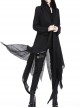 Black Long Sleeve Burr Cuff Irregular Splice Mesh Hem Punk Hooded Long Coat