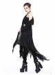 Black Long Sleeve Burr Cuff Irregular Splice Mesh Hem Punk Hooded Long Coat