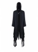 Black Long Sleeve Burr Cuff Irregular Splice Mesh Hem Punk Hooded Long Coat