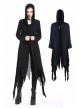 Black Long Sleeve Burr Cuff Irregular Splice Mesh Hem Punk Hooded Long Coat