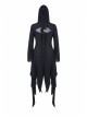 Black Long Sleeve Burr Cuff Irregular Splice Mesh Hem Punk Hooded Long Coat
