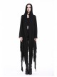 Black Long Sleeve Burr Cuff Irregular Splice Mesh Hem Punk Hooded Long Coat
