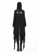 Black Long Sleeve Burr Cuff Irregular Splice Mesh Hem Punk Hooded Long Coat