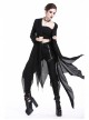 Black Long Sleeve Burr Cuff Irregular Splice Mesh Hem Punk Hooded Long Coat