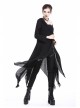 Black Long Sleeve Burr Cuff Irregular Splice Mesh Hem Punk Hooded Long Coat