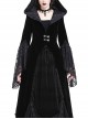 Large V-Neck Front Metal Buckle Flare Sleeve Lace Cuff Back Waist Lace-Up Black Gothic Hooded Velvet Jacket