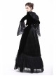 Large V-Neck Front Metal Buckle Flare Sleeve Lace Cuff Back Waist Lace-Up Black Gothic Hooded Velvet Jacket
