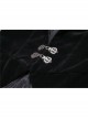 Large V-Neck Front Metal Buckle Flare Sleeve Lace Cuff Back Waist Lace-Up Black Gothic Hooded Velvet Jacket