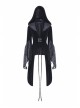 Large V-Neck Front Metal Buckle Flare Sleeve Lace Cuff Back Waist Lace-Up Black Gothic Hooded Velvet Jacket