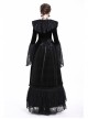 Large V-Neck Front Metal Buckle Flare Sleeve Lace Cuff Back Waist Lace-Up Black Gothic Hooded Velvet Jacket