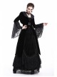 Large V-Neck Front Metal Buckle Flare Sleeve Lace Cuff Back Waist Lace-Up Black Gothic Hooded Velvet Jacket