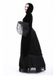 Large V-Neck Front Metal Buckle Flare Sleeve Lace Cuff Back Waist Lace-Up Black Gothic Hooded Velvet Jacket