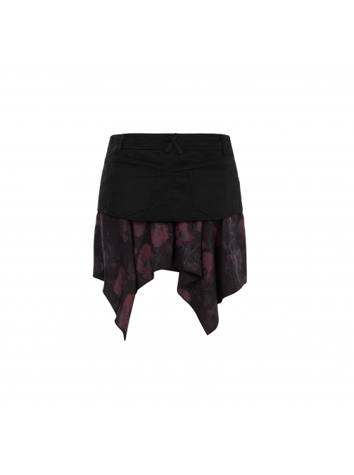 Steam Punk Female Flower Printed Stitching Irregular Hem Skirt
