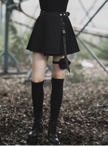 Steam Punk Female Black Bag Stitching Pleated Skirt