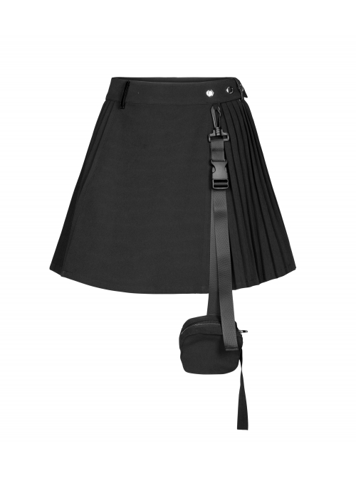 Steam Punk Female Black Bag Stitching Pleated Skirt