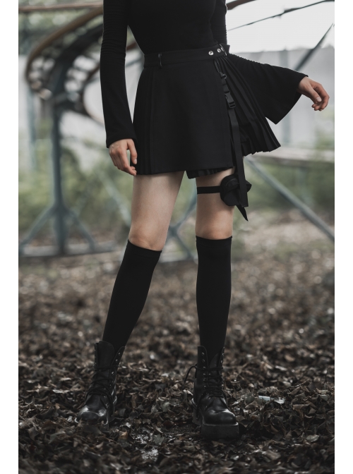 Steam Punk Female Black Bag Stitching Pleated Skirt