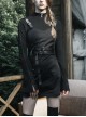 Steam Punk Female Black PU Leather Belt Strap Dress
