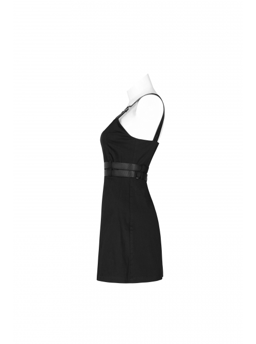 Steam Punk Female Black PU Leather Belt Strap Dress