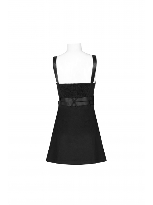 Steam Punk Female Black PU Leather Belt Strap Dress