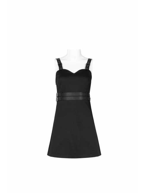 Steam Punk Female Black PU Leather Belt Strap Dress