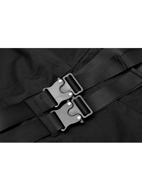 Steam Punk Female Black PU Leather Belt Strap Dress