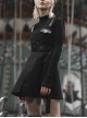 Steam Punk Female Black High Waist Belted PU Leather Strap Irregular Dress