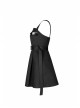 Steam Punk Female Black High Waist Belted PU Leather Strap Irregular Dress